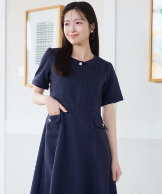 Tiaclasse 半袖サマーツイードワンピース ネイビー