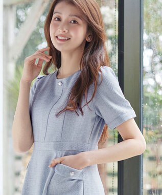 Tiaclasse 半袖サマーツイードワンピース サックス