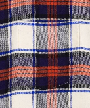 J.PRESS LADIES コットン起毛タータンチェック ショート丈 シャツ ブラウス オフ×ネイビー×レッドチェック系