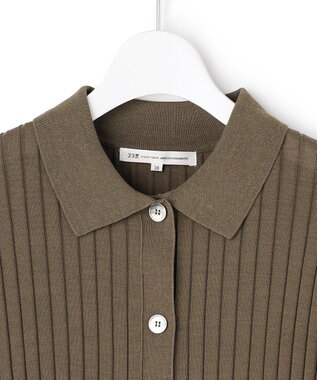 23区 【先行予約】ワイドリブ 五分袖 ポロニット ブラウン系
