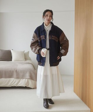 WEGO 【ユニセックス着用ITEM/SMLサイズ展開】メルトンワッペンスタジャン ネイビー