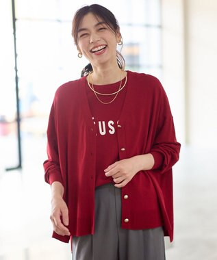 ANY L ゆるＶネックカーディガン レッド