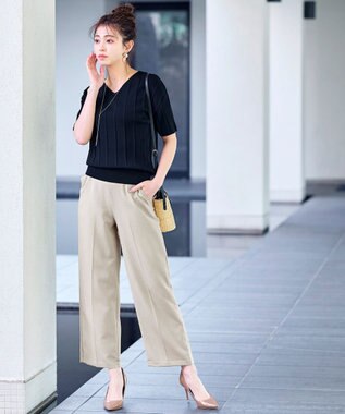 Tiaclasse 【日本製・洗える】麻調ワイドパンツ ベージュ