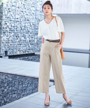 Tiaclasse 【日本製・洗える】麻調ワイドパンツ ベージュ