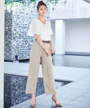 Tiaclasse 【日本製・洗える】麻調ワイドパンツ ベージュ