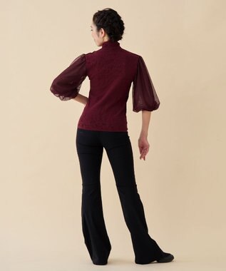 Chacott 【ノーソーイングニット】チュールスリーブハイネックトップ ガーネット