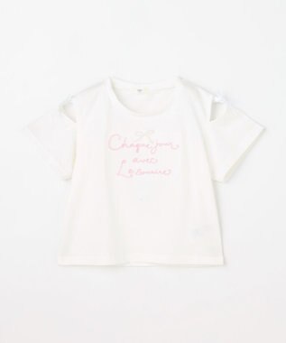 ANY KIDS 【洗濯機可能】肩あき ロゴ刺繍Tシャツ オフホワイト