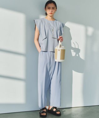 組曲 【先行予約】スムースクロス ラップ見えワイドパンツ ブルーグレー系