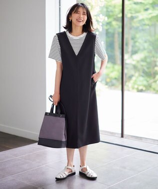 ANY 【接触冷感】クロップド丈半袖Tシャツ ボーダー