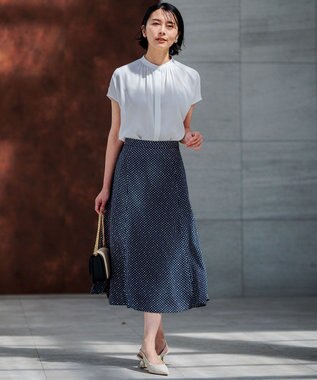 23区 【洗える】バックサテンアムンゼンレユールダイヤプリント スカート ネイビー系