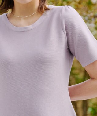 Tiaclasse 【洗える】クルーネック半袖ニットフレアワンピース ラベンダー