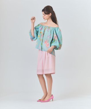 GRACE CONTINENTAL ボタニカルドレープブラウス ミント