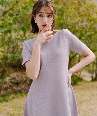 Tiaclasse 【洗える】クルーネック半袖ニットフレアワンピース ラベンダー