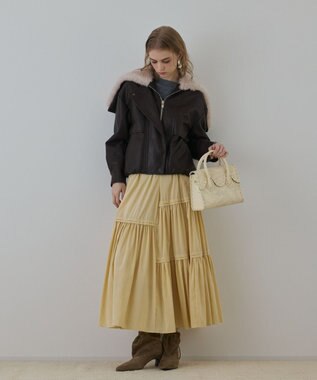 GRACE CONTINENTAL フェイクレザーボンバージャケット ダークブラウン