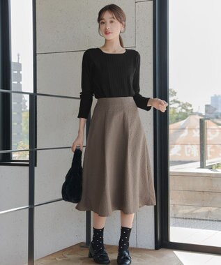 Tiaclasse 【洗える】ふくれジャガードタックフレアスカート モカ