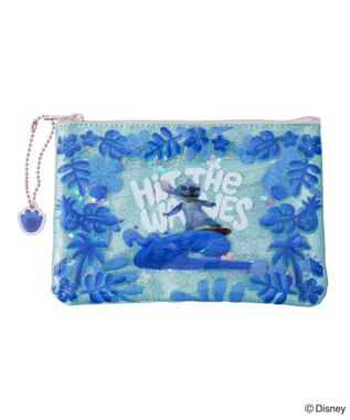 Green Parks スティッチ／チャーム付きラメビニールポーチ Blue