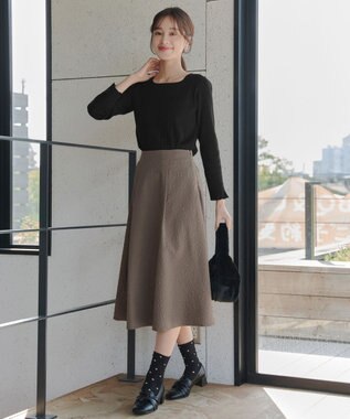 Tiaclasse 【洗える】ふくれジャガードタックフレアスカート モカ