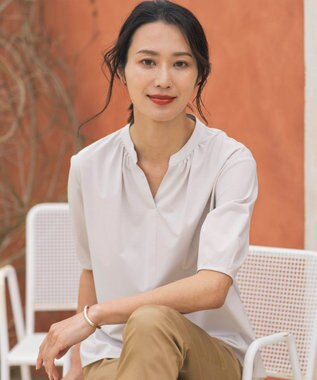 J.PRESS LADIES 【接触冷感】プレーティングジャージー ペプラム カットソー グレージュ系