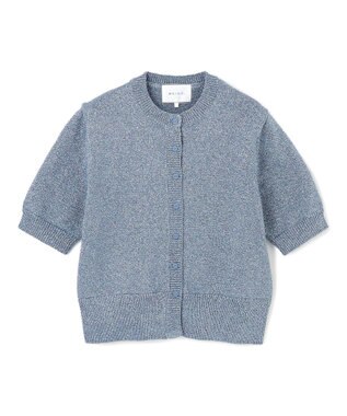 BEIGE， 【洗える】VANDA / ラメ入りクルーネック半袖カーディガン Sax