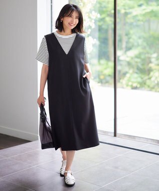 ANY 【接触冷感】クロップド丈半袖Tシャツ ボーダー