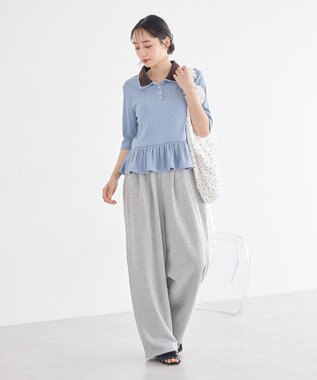 earth music&ecology ダブル衿ペプラムプルオーバー Sax