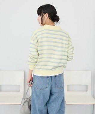 CRAFT STANDARD BOUTIQUE シアーボーダーポロ衿ニットプルオーバー Ivory