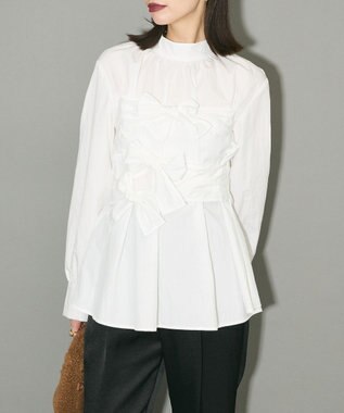Green Parks リボンデザインハイネックブラウス Off White