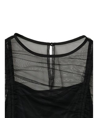 Green Parks ・ＥＬＥＮＣＡＲＥ　ＤＵＥ　チュールギャザーブラウス Black