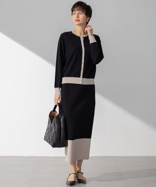 23区 S 【洗える】レーヨンポリエステルストレッチ カーディガン ブラック×ベージュ