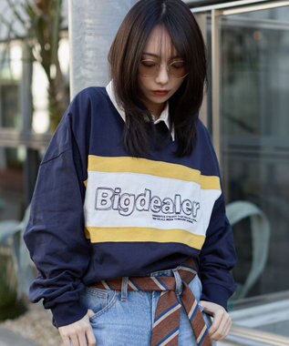 WEGO 【ユニセックス着用ITEM】ステッチロゴラガーシャツ ネイビー