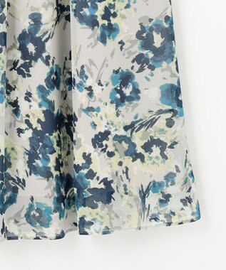 自由区 L 【洗える】オータムダリアプリント スカート ブルーグレー系