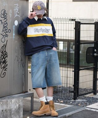 WEGO 【ユニセックス着用ITEM】ステッチロゴラガーシャツ ネイビー