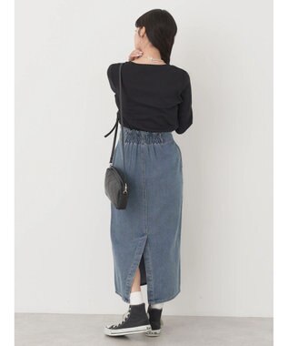 earth music&ecology チェーンリブクルーネックプルオーバー Black