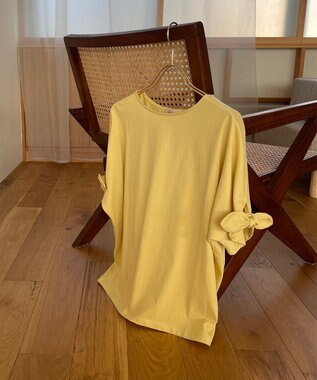 Feroux 【UVケア】リボンスリーブドルマン Tシャツ ライトイエロー系