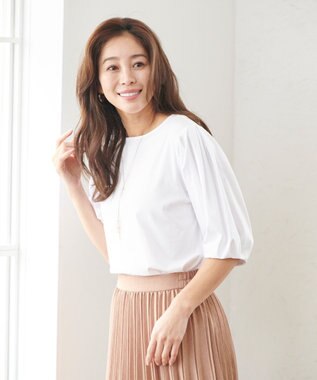 ANY 【WEB限定・接触冷感】シルケットスムース ギャザーパフスリーブトップス オフ