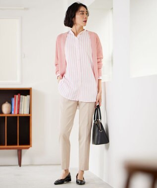 自由区 【WEB限定カラーあり・洗える】リネンミドルゲージニット カーディガン ライトピンク