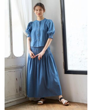 Green Parks ・ＳＵＧＡＲ　ＳＰＯＯＮ　デニムパフブラウス Sax