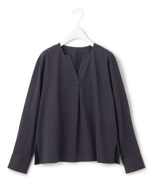 ICB L 【洗える】 ブラウスライクジャージー ヘンリーネックカットソー ネイビー系