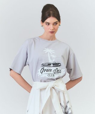 GRACE CONTINENTAL リゾートプリントTシャツ グレー