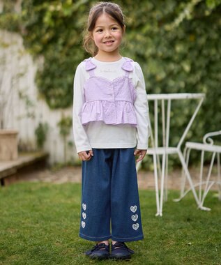 ANY KIDS キャミソール付き 長袖Tシャツ ラベンダー×オフホワイト