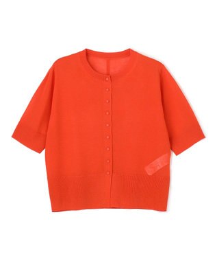BEIGE， MOISE / シアーニット　5分袖カーディガン Red × Ecru