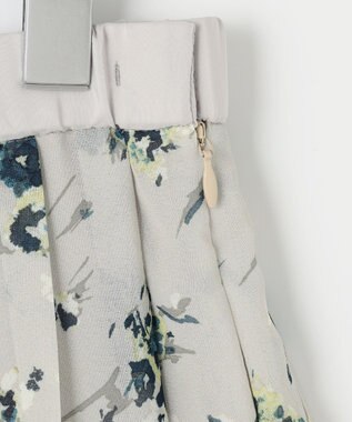 自由区 L 【洗える】オータムダリアプリント スカート ブルーグレー系