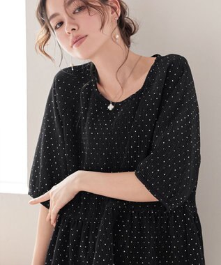 Tiaclasse 【洗える】楊柳ドットギャザーブラウス ブラック