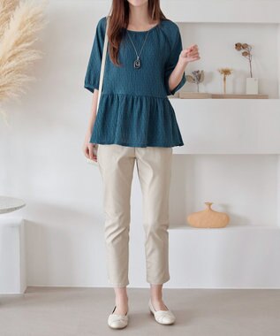 Tiaclasse 【洗える】楊柳ドットギャザーブラウス ターコイズ