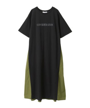 Green Parks ナイロンドッキングロゴワンピース Black
