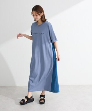 Green Parks ナイロンドッキングロゴワンピース Blue