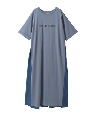 Green Parks ナイロンドッキングロゴワンピース Blue