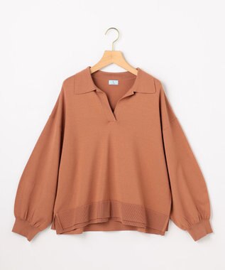 組曲 S 【加藤ローサさん着用】ポロ襟ストレッチニット キャメルテラコッタ系