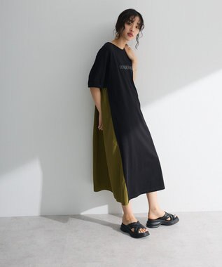 Green Parks ナイロンドッキングロゴワンピース Black