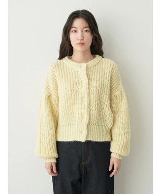 earth music&ecology ヘアリーショートニットカーディガン Light Yellow